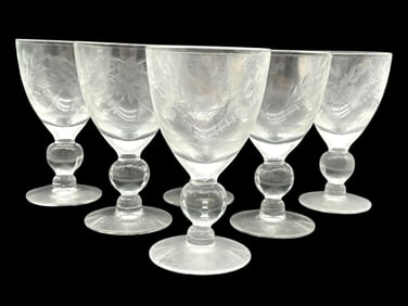 SET OF SIX ETCHED CRYSTAL STEM GLASSES 4"
