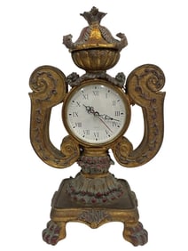ORNATE GILT AND PAINTED MANTEL CLOCK 14"