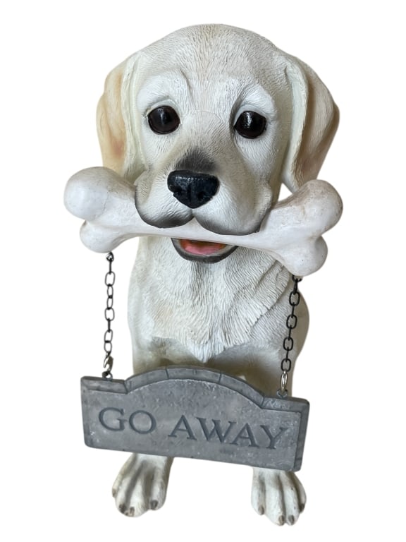 LABRADOR RETRIEVER FIGURINE W “GO AWAY?? SIGN 14" (1 of 3)