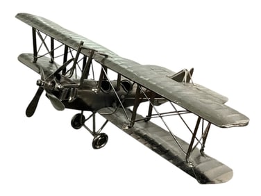 VINTAGE-STYLE METAL BIPLANE MODEL AIRPLANE 10"