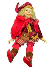 WHIMSICAL JESTER DOLL DRESSED IN FESTIVE RED 12"