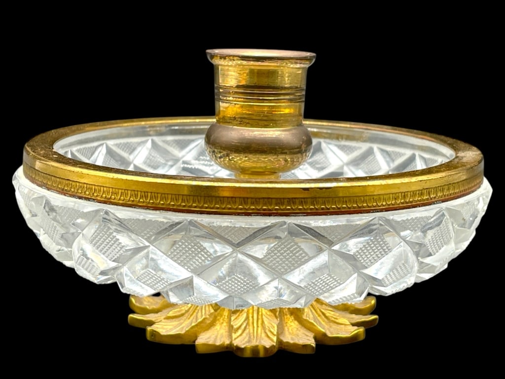 FRENCH CRYSTAL AND BRONZE CANDLESTICK HOLDER 5" (1 of 7)