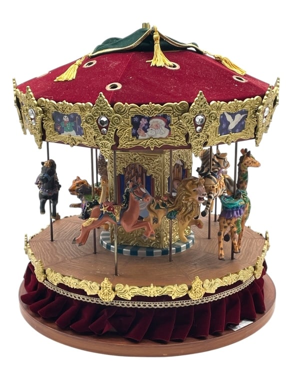 VINTAGE STYLE MUSICAL CAROUSEL WITH ANIMAL FIGURES (1 of 6)