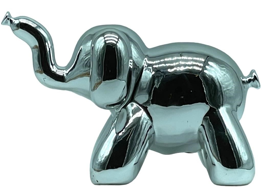SILVER ELEPHANT CERAMIC BALLOON SCULPTURE: SILVER ELEPHANT CERAMIC BALLOON SCULPTURE | JEFF KOONS STYLE HOME DECOR -9" APPROX -VERY GOOD PRE OWNED CONDITION -DP81624 #15