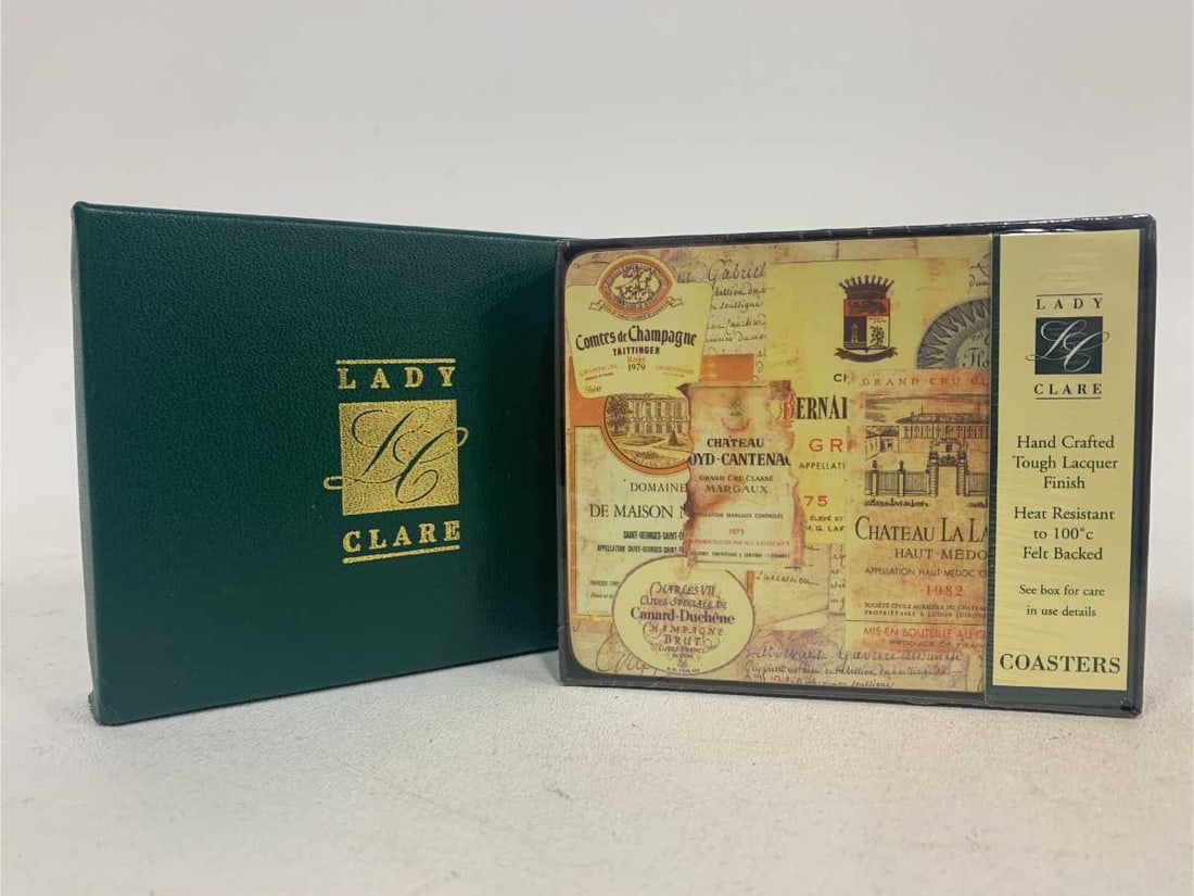 LADY NEW VINTAGE CHAMPAGE LABEL COASTERS SET OF 4: - new in original box by LADY CLARE By bidding on this listing, you understand and agree to be bound by the terms and conditions of DejaVu Auctions. * For local pick up or third party shipper informat