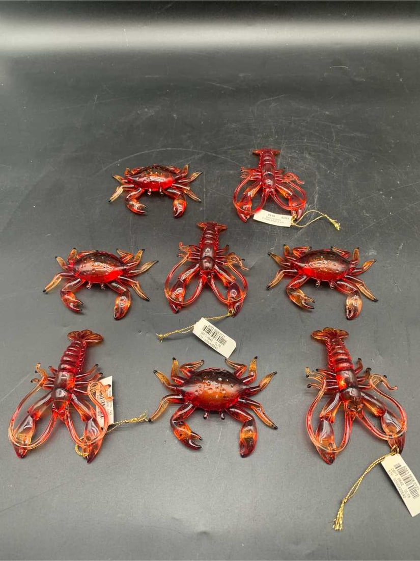 LOT OF 8 SHRIMP CRAB SEAFOOD DECORATION ORNAMENTS: - 8 total pieces - made of hard resin - transparent coloration - all new condition By bidding on this listing, you understand and agree to be bound by the terms and conditions of DejaVu Auctions. * Fo