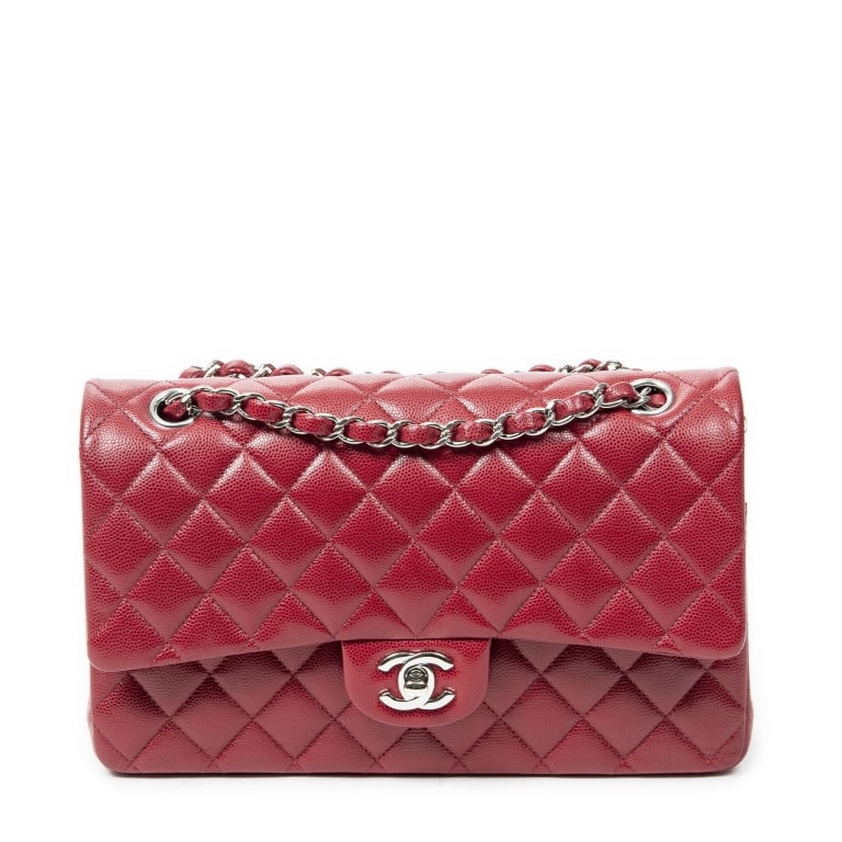 CHANEL CLASSIC DOUBLE FLAP 26 RED QUILTED CAVIAR L