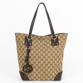 GUCCI MEDIUM CHARM TOTE  BEIGE/DARK BROWN MONOGRAM