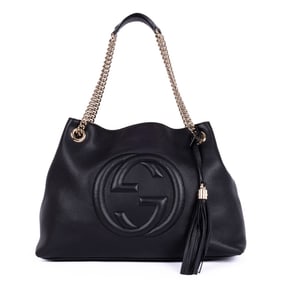 GUCCI SOHO SHOPPING TOTE  BLACK CALFSKIN LEATHER G