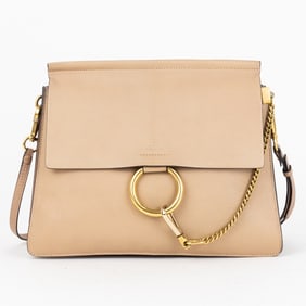 CHLOÉ FAYE LARGE BEIGE CALFSKIN LEATHER GOLD