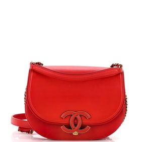 CHANEL COCO FLAP MESSENGER  RED CALFSKIN LEATHER/G