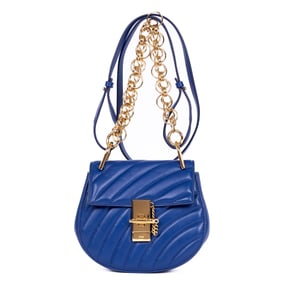 CHLOÉ DREW MINI ROYAL BLUE CALFSKIN QUILTED LEATHE