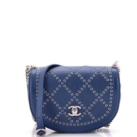 CHANEL COCO EYELETS ROUND FLAP SMALL BLUE CALFSKIN