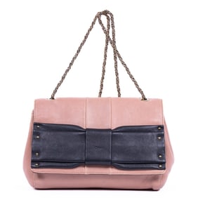 CHLOÉ JUNE BOW  PINK/BLACK SMOOTH CALFSKIN LEATHER