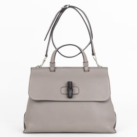 GUCCI MEDIUM BAMBOO DAILY TOP HANDLE  GREY CALFSKI