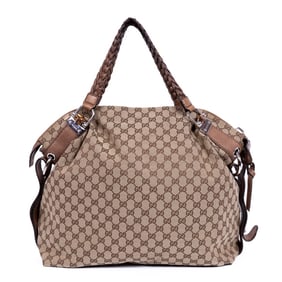 GUCCI BAMBOO BAR TOTE LARGE BEIGE/BROWN MONOGRAMME