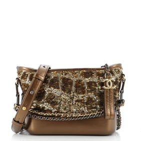 CHANEL GABRIELLE HOBO SMALL BROWN SEQUINS CANVAS G