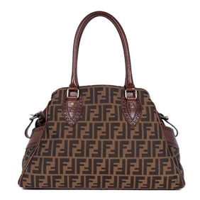 FENDI  CHEF TOTE  BROWN ZUCCA CANVAS GOLD