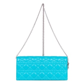 DIOR LADY DIOR CHAIN CLUTCH  BLUE CANNAGE LEATHER