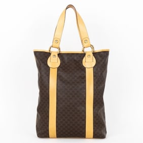 CELINE VINTAGE TOTE  BROWN MACADAM COATED CANVAS G