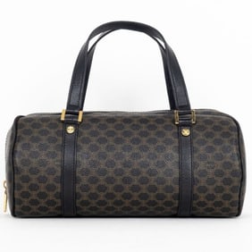 CELINE VINTAGE MINI BOSTON  BROWN MACADAM COATED C