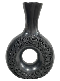 OAXACAN BLACK CARVED BARRO NEGRO POTTERY VASE 13"