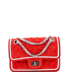 CHANEL REISSUE 2.55 FLAP 224 RED/SILVER SUEDE QUIL