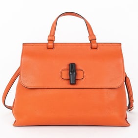 GUCCI MEDIUM BAMBOO DAILY TOP HANDLE  ORANGE CALFS