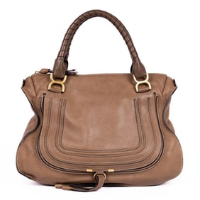 CHLOÉ MARCIE LARGE BROWN GRAINED LEATHER GOLD