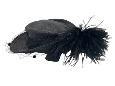 FEDORIA VINTAGE BLACK FEATHERED MILLINERY HAT