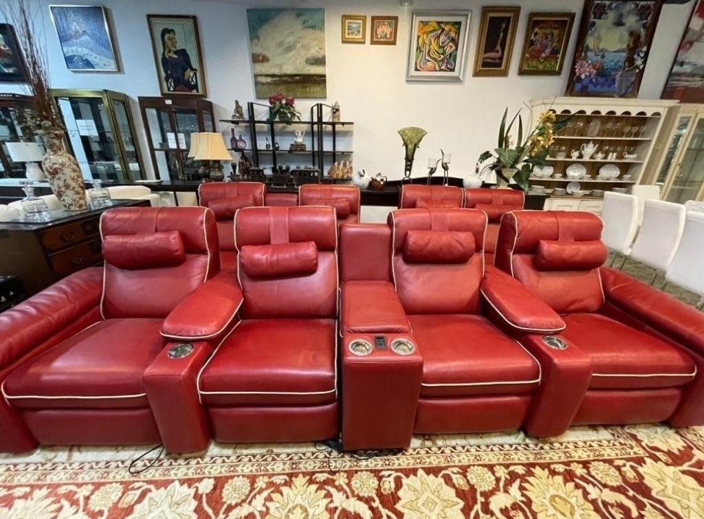 CUSTOM LUXURY HOME THEATER CHAIRS X 8 RED LEATHER (1 of 5)