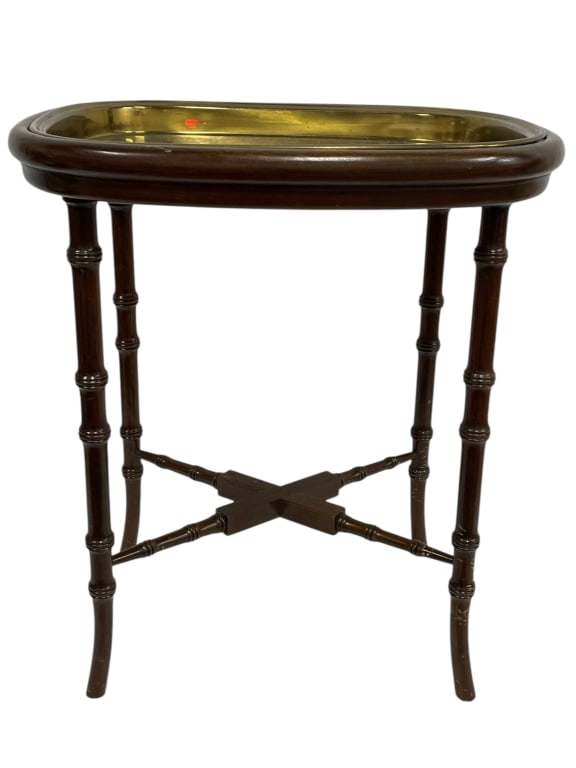 VTG FAUX BAMBOO BRASS ENGRAVED TRAY TABLE 22" (1 of 5)