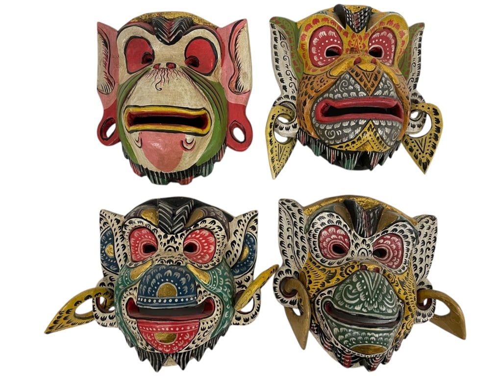 4 CARVED INDONESIAN FOLK ART MONKEY MASKS (1 of 9)