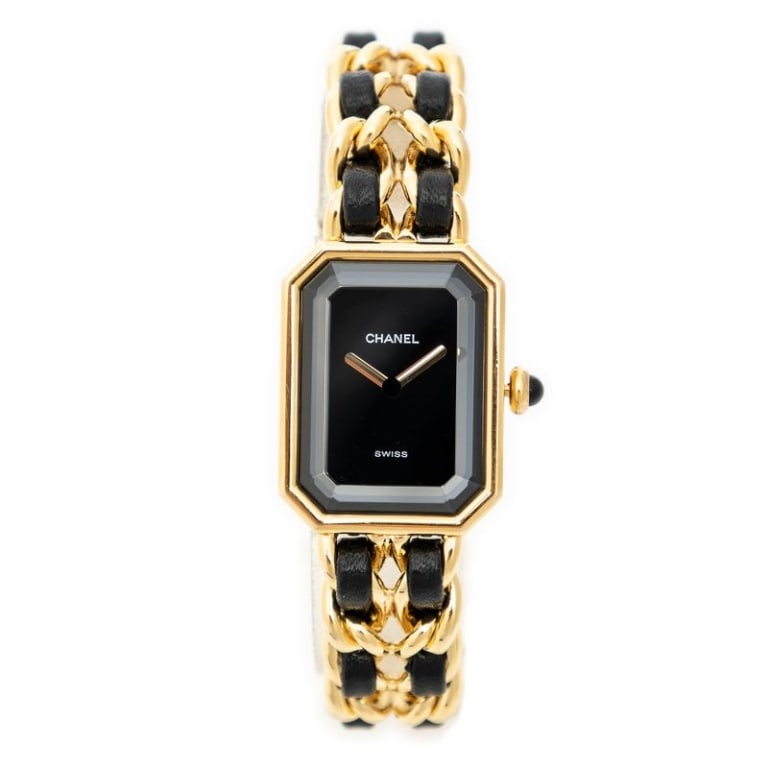 CHANEL PREMIÈRE M BLACK/GOLD GOLD PLATED BLACK DIA: Chanel Première M Black/Gold Gold Plated Black Dial * COLOR: Black/Gold * PRODUCTION CODE: Black/Gold * INCLUDED: Bracelet: 15cm Dial: 2*2.5cm * CONDITION: AA * (3cm = 1inch approximately) * Luxury b