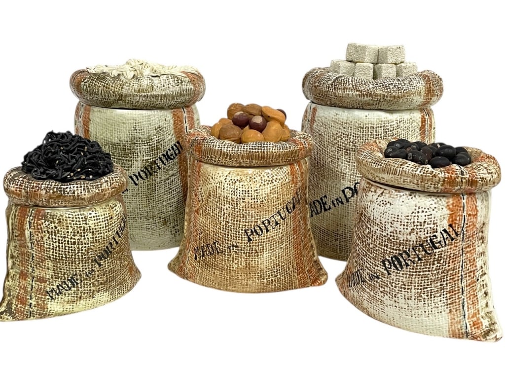 5  MADE IN PORTUGAL CERAMIC MARKET SACK CANISTERS (1 of 13)