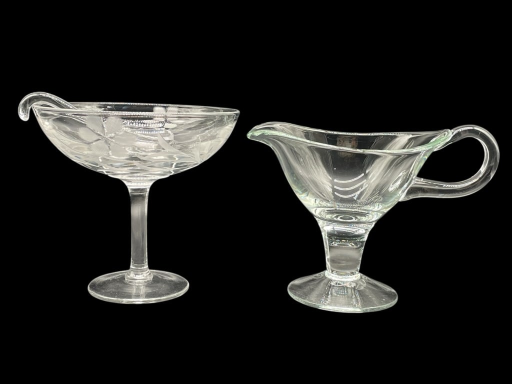 PAIR OF VINTAGE GLASS COMPOTES / SAUCE SERVERS (1 of 9)