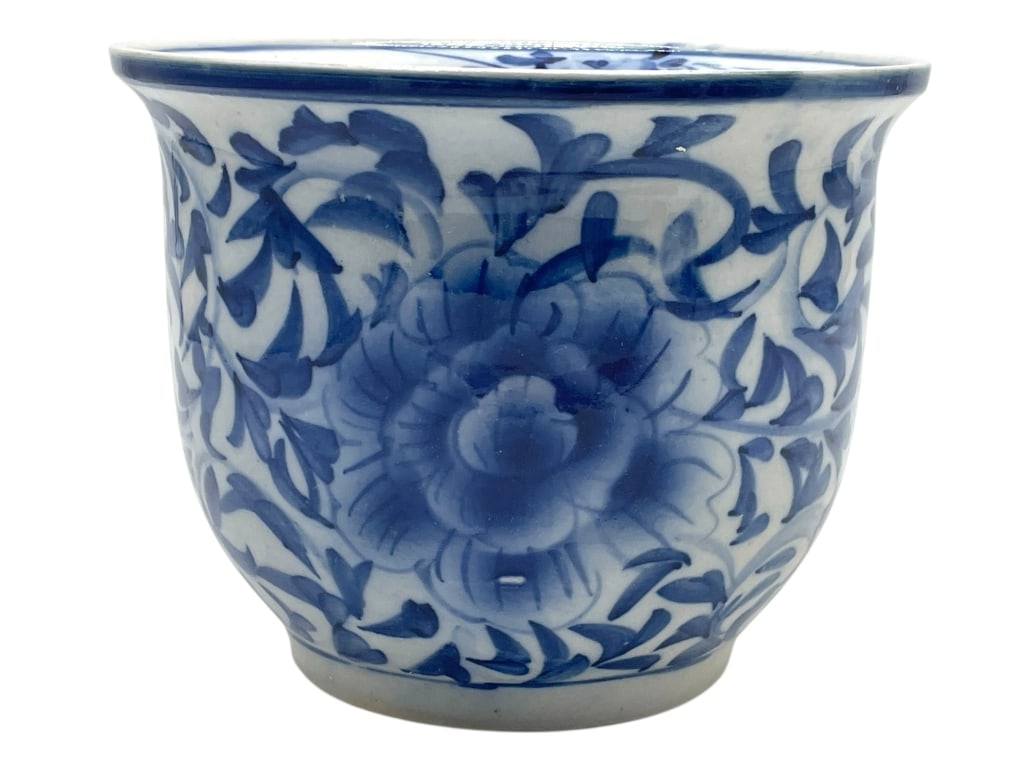 BLUE & WHITE FLORAL PORCELAIN CACHEPOT 7.5" (1 of 6)