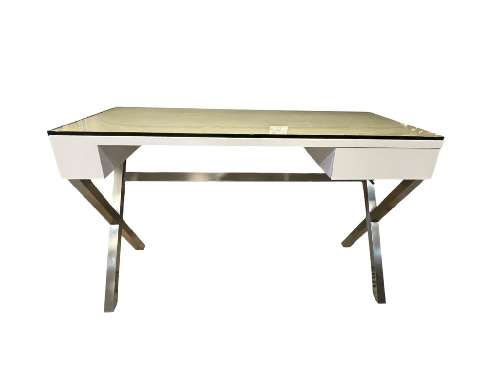 MID MOD WHITE LACQUER X BASE DESK 47" (1 of 7)