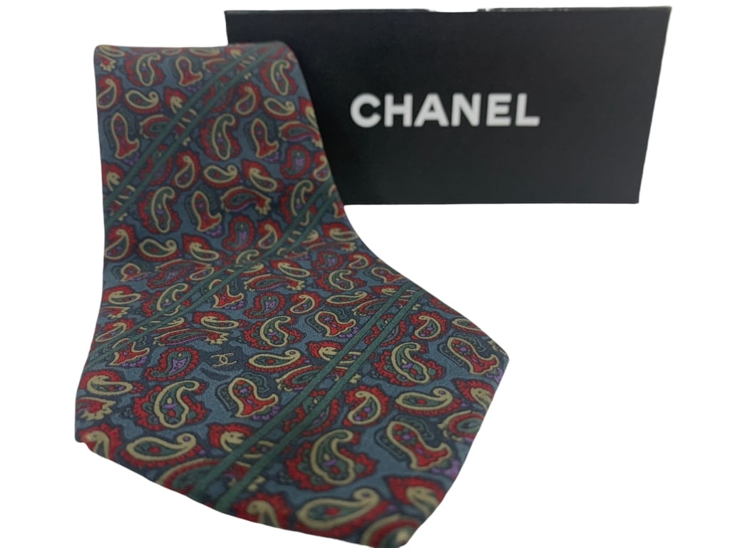 CHANEL MEN'S SILK TIE – BLUE MULTI-COLOR PAISLEY (1 of 3)