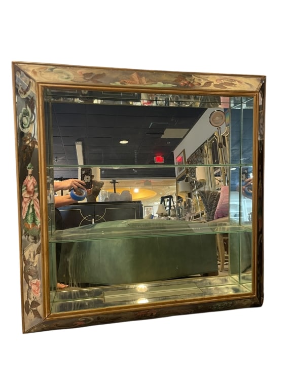 ANTIQUE ARTIST PAINTED LIGHTED MIRROR FRAME SHELF (1 of 10)