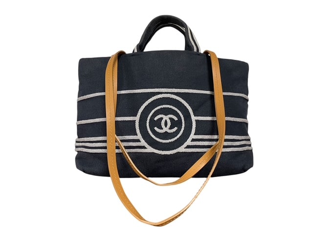 CHANEL BLUE DENIM SHOPPING TOTE BAG LEATHER STRAPS (1 of 12)