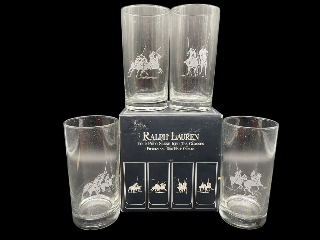 NEW! RALPH LAUREN FOUR-PIECE POLO SCENE GLASS SET (1 of 3)