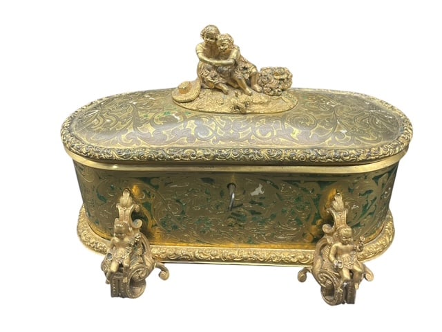 VINTAGE RENN ART NOUVEAU ANGELS GOLD GILT KEY BOX (1 of 9)