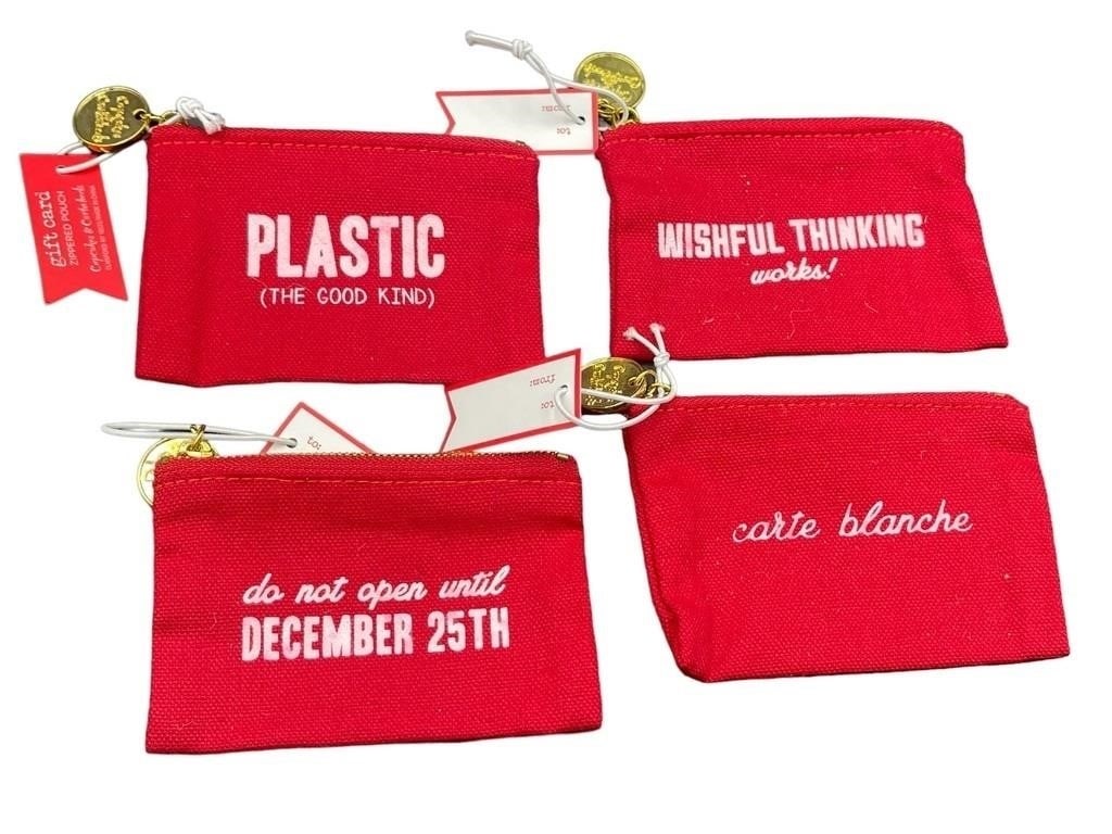 LOT OF 4 CANVAS HOLIDAY GIFT CARD POUCHE: LOT OF 4 CANVAS REUSABLE HOLIDAY GIFT CARD POUCHES -NEW WITH TAGS! -DP12924-