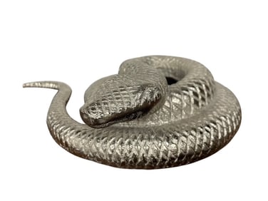 COILED SNAKE STATUE SILVER TONE METAL TEXTURED ART