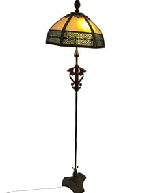 ANTIQUE ARTS & CRAFTS SLAG GLASS FLOOR LAMP