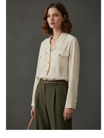 CHANEL BOUTIQUE SILK BLOUSE PLEATED POCKETS 8/10