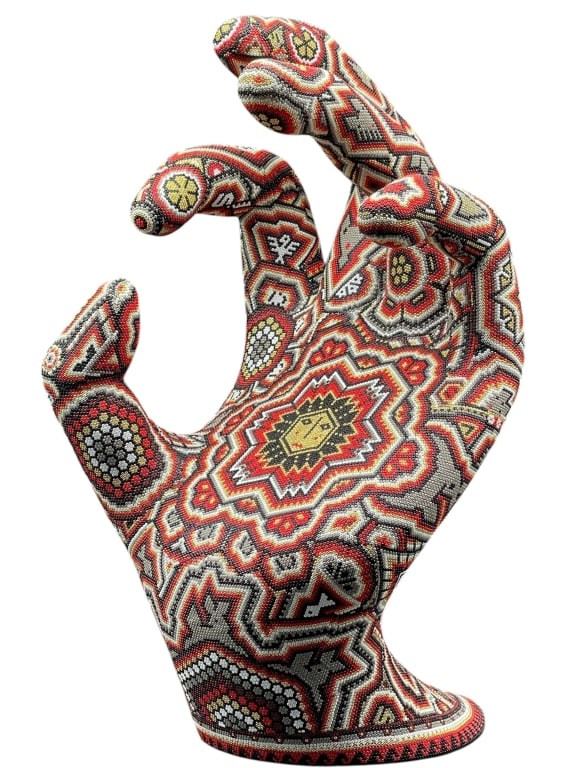 CHROMA REACHING OUT HUICHOL BEADED SCULPTURE 16.5" (1 of 6)