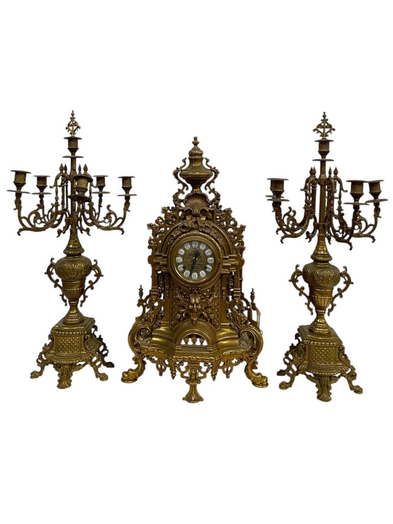 ROCOCO REVIVAL GILT SPELTER MANTEL GARNITURE (1 of 9)