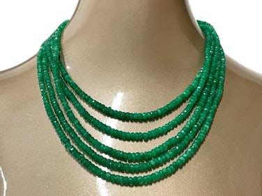 MULTI STRAND FACETED EMERALD BEADED NECKLACE